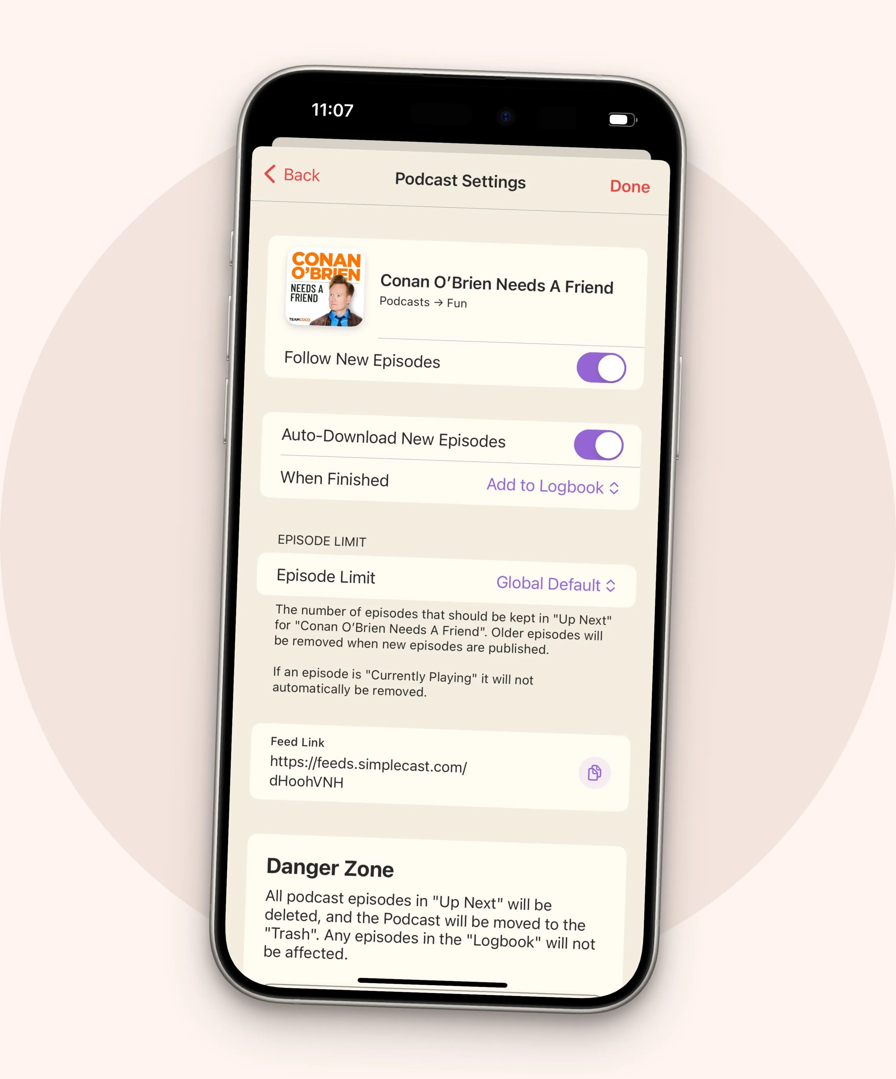 Individual podcast settings in Sofa