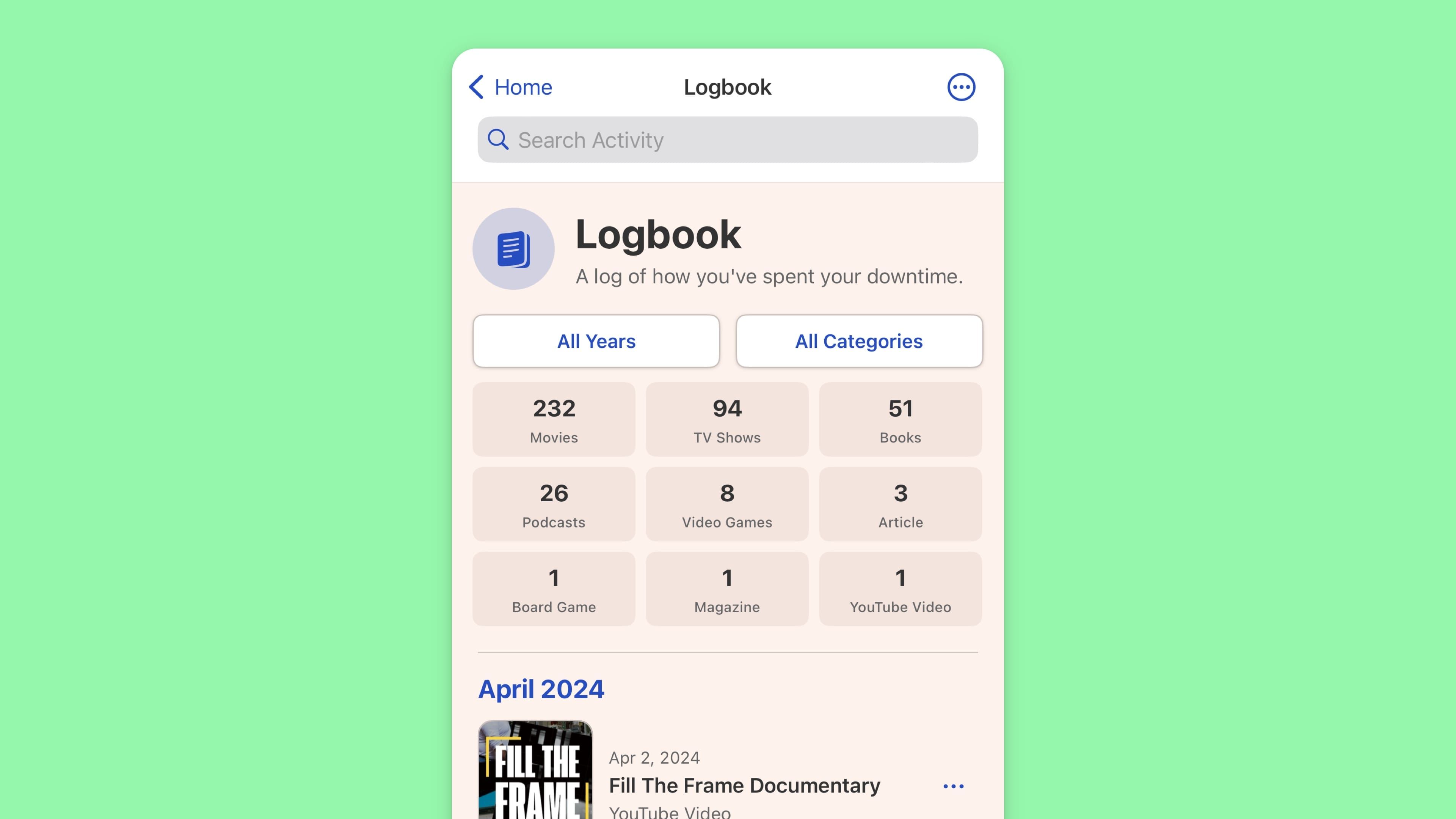 Logbook Stats & Filters