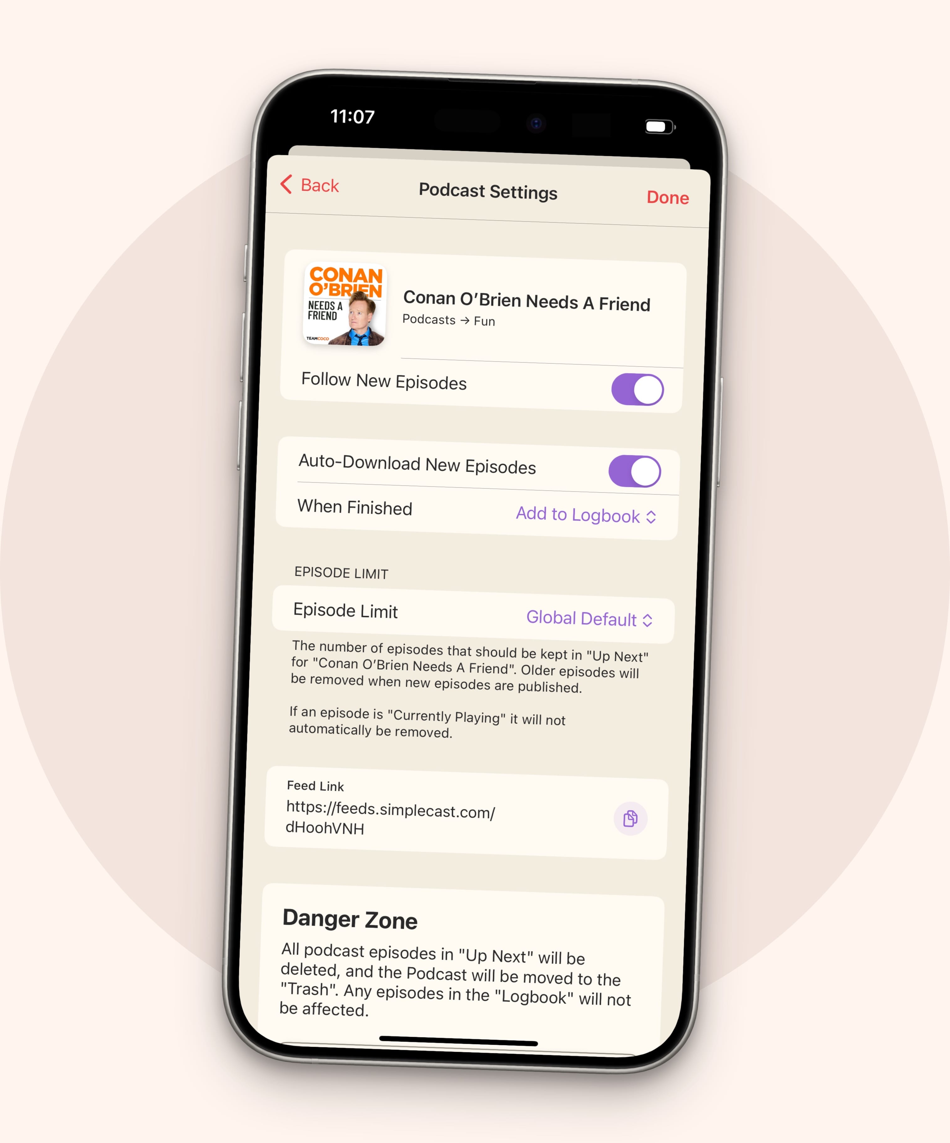 Individual podcast settings in Sofa